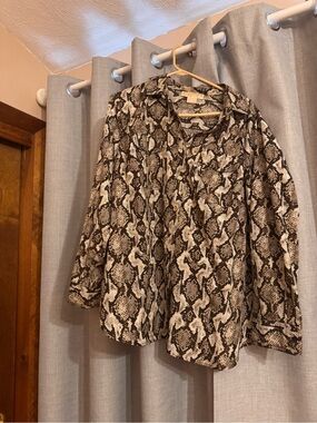 Michael Kors Brown and Cream Snake Print Blouse